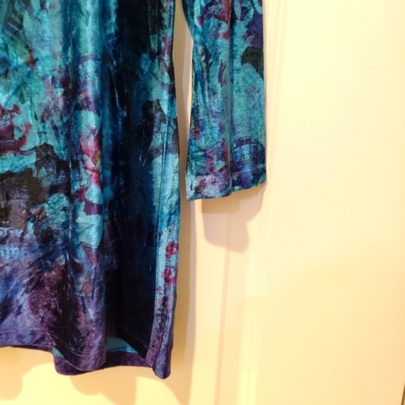 One World Velvet Tunic Top Blouse 3/4 Sleeve Blue Turquoise Medium M Boho Sequin - Picture 12 of 13